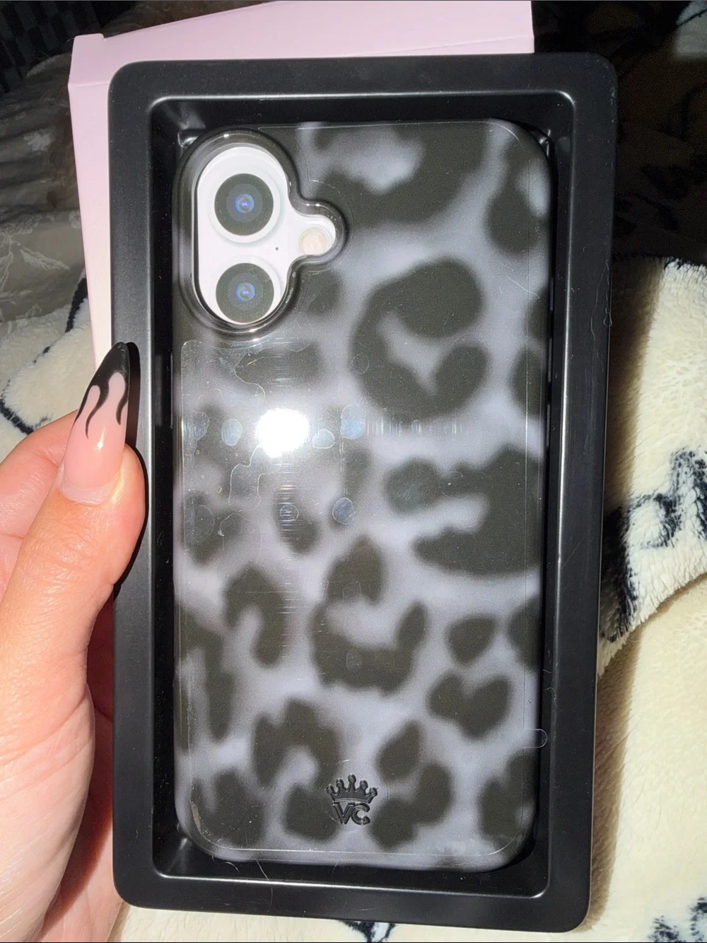 Velvet Caviar Black and Gray Leopard Print iPhone Case